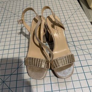 Jessica Simpson Metallic Gold Block Heel Sandals with Embellished Straps